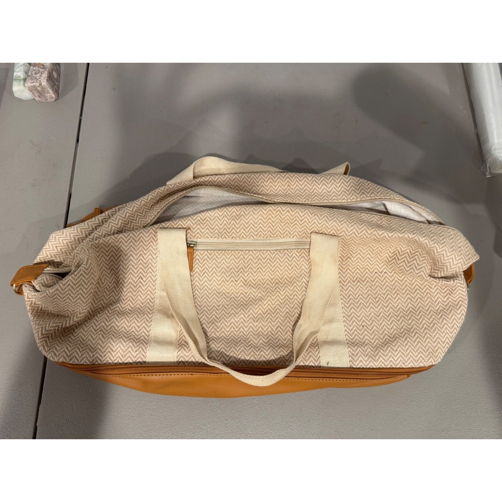 DSW Duffel Bag Womens Large Tan Coastal Minimalist Chevron Woven Weekender